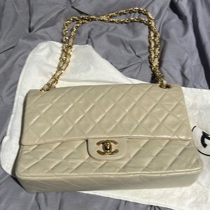 Vintage Chanel Beige Lambskin Double Flap